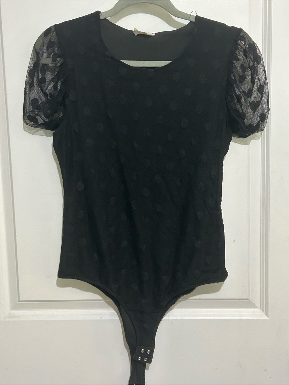 Ember Black Sheer Puff Sleeve Bodysuit Size L